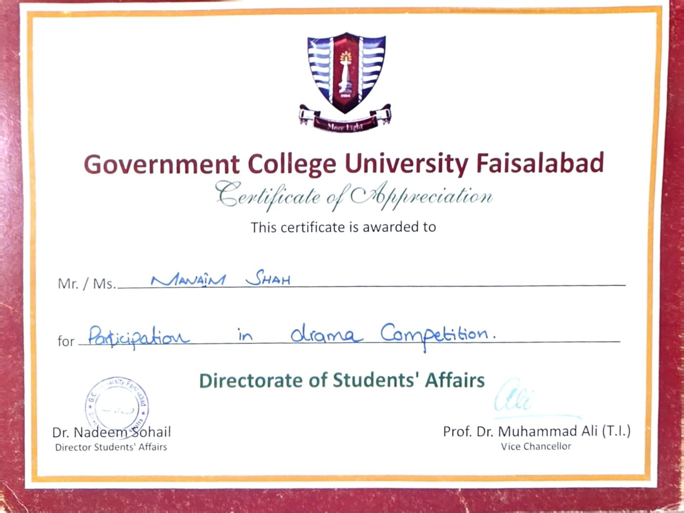 Certificate of Appreciation · Drama Competition
